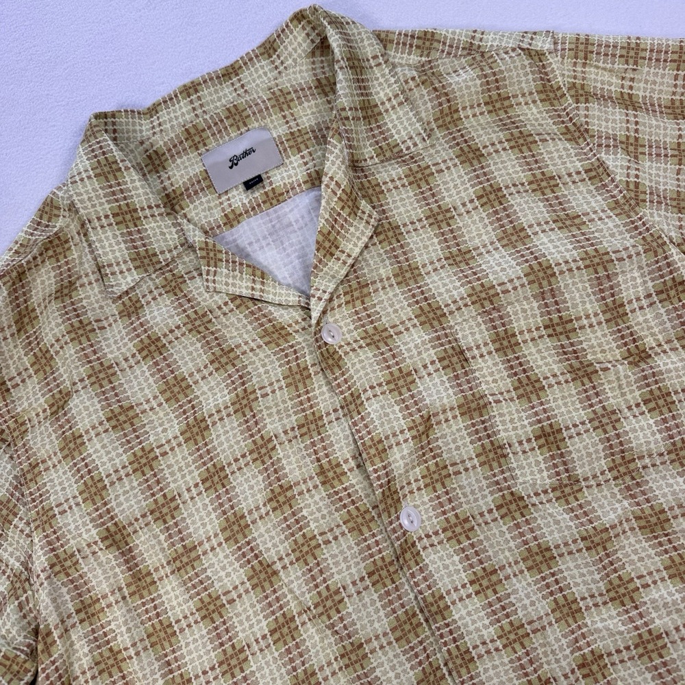 Bather Mens Short Sleeve Camp Shirt Mens Medium Yellow Plaid